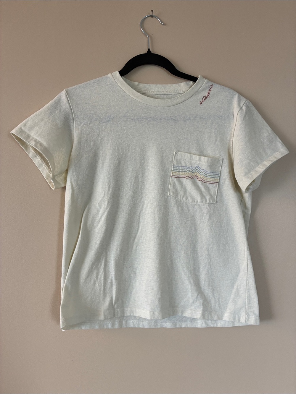Patagonia Cream Short-Sleeve Tee with Striped Pocket